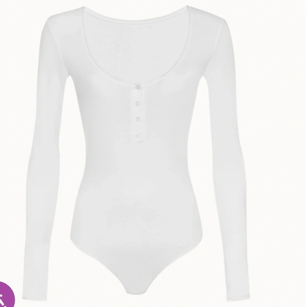 Wolford White Ribbed Long Sleeve Henley Bodysuit - Picture 3 of 16